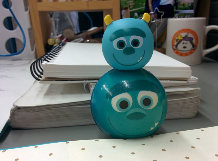 I brought my prizes with me to work to decorate my desk... Two Sulleys!!